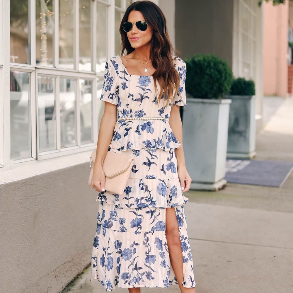 Vici Solana Floral Ruffle Tiered Midi Dress NWOT